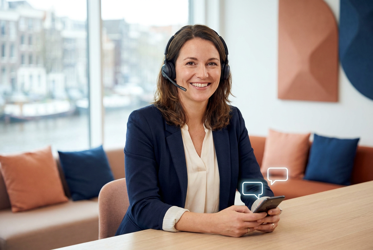 Vriendelijke Nederlandstalige supportmedewerker met headset